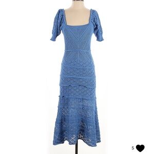 Aqua puff sleeve crocheted midi dress sky blue size small